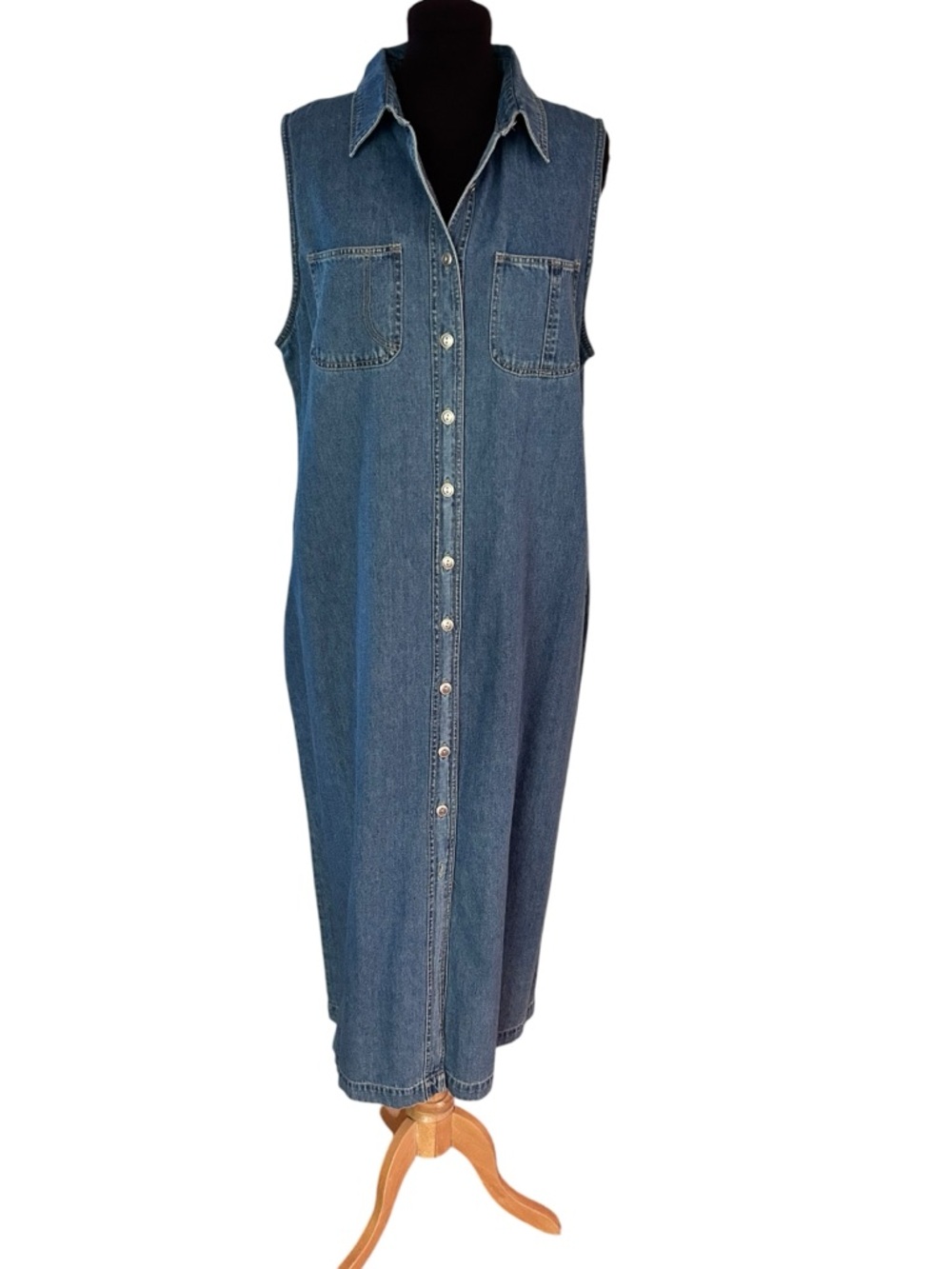 Blue Denim 18W Maxi Dress Button Front Sleevleless Western Prairie Cottage New - Picture 2 of 10